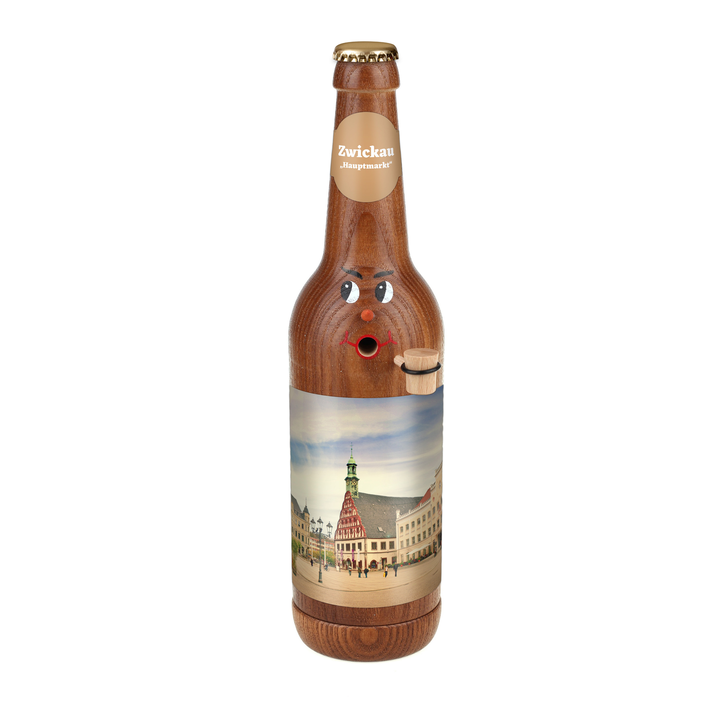 Räucherflasche Bier Longneck 0,5 braun - "Zwickau Hauptmarkt"