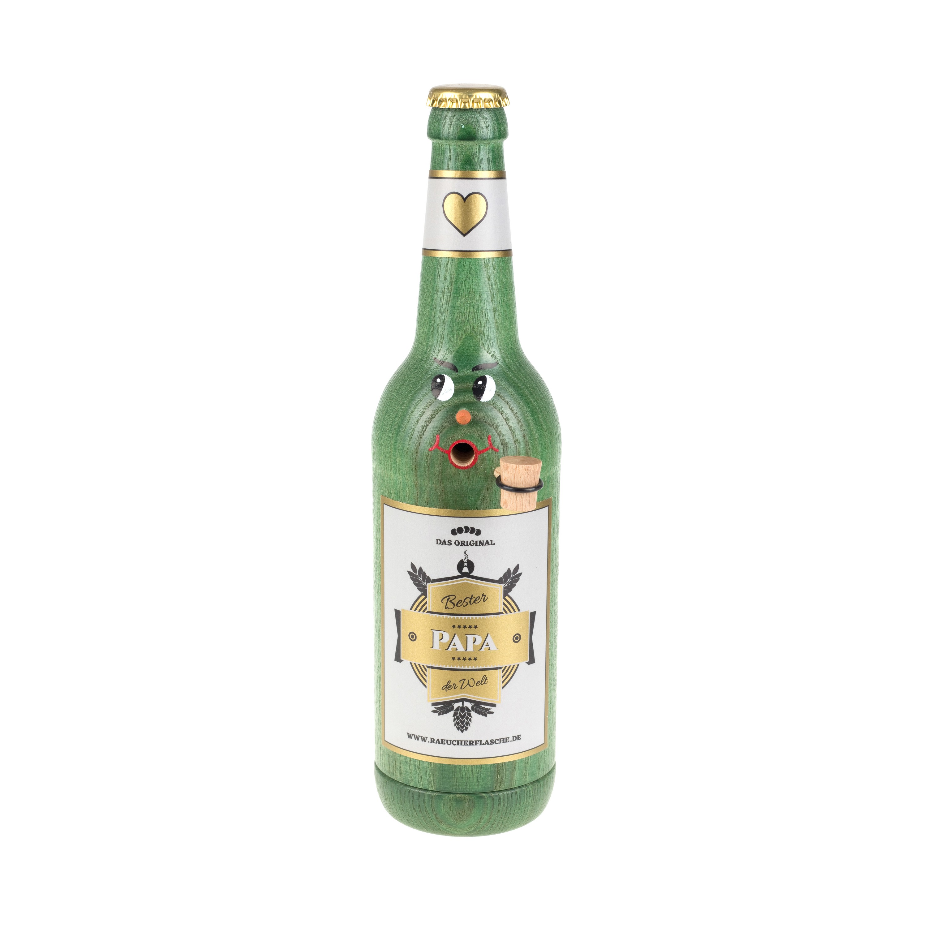 Räucherflasche Räucherfigur Rauchfigur Räuchermännchen Bier Longneck 0,5 grün - "Bester Papa"