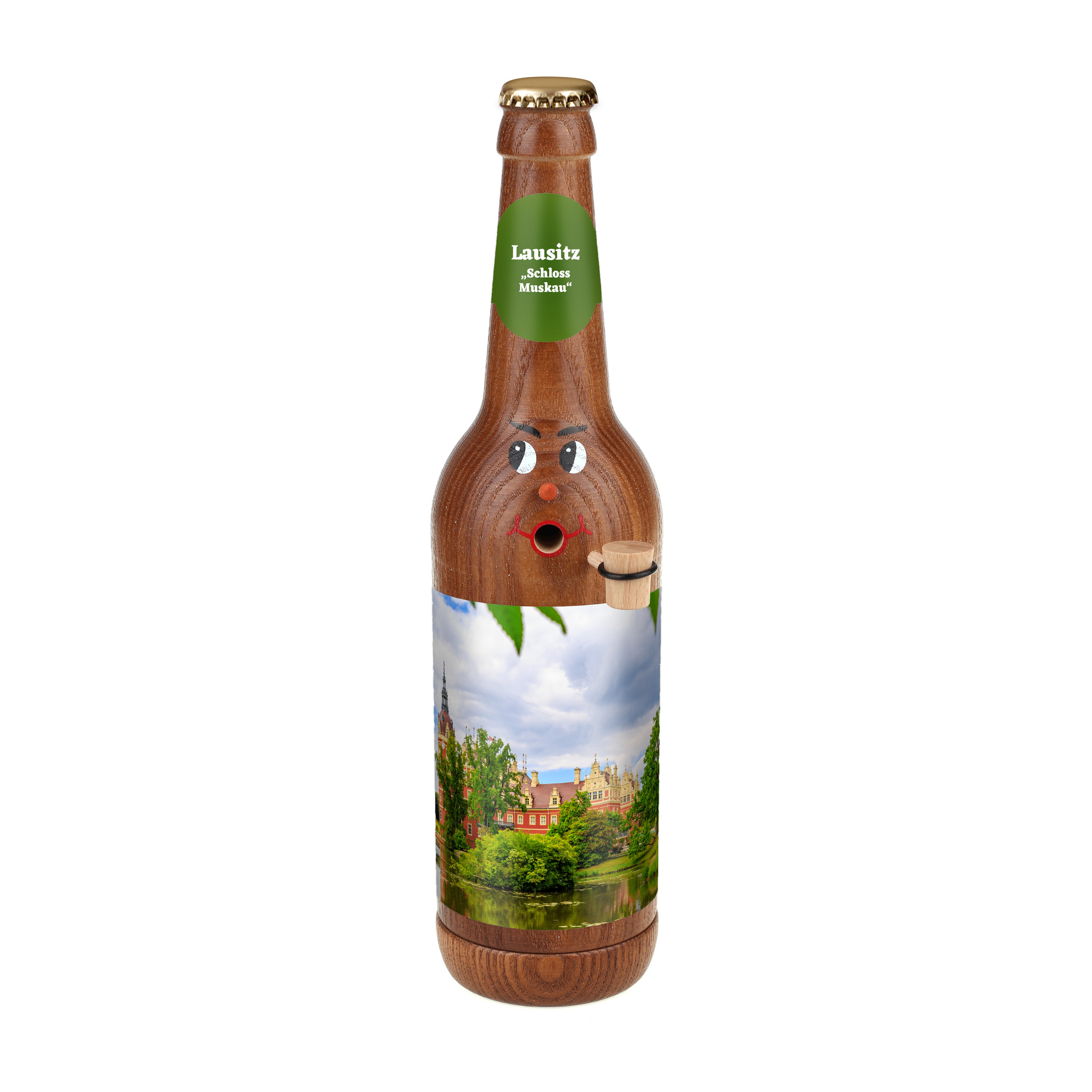 Räucherflasche Räucherfigur Rauchfigur Räuchermännchen Bier Longneck 0,5 braun - "Lausitz Schloss Muskau" 