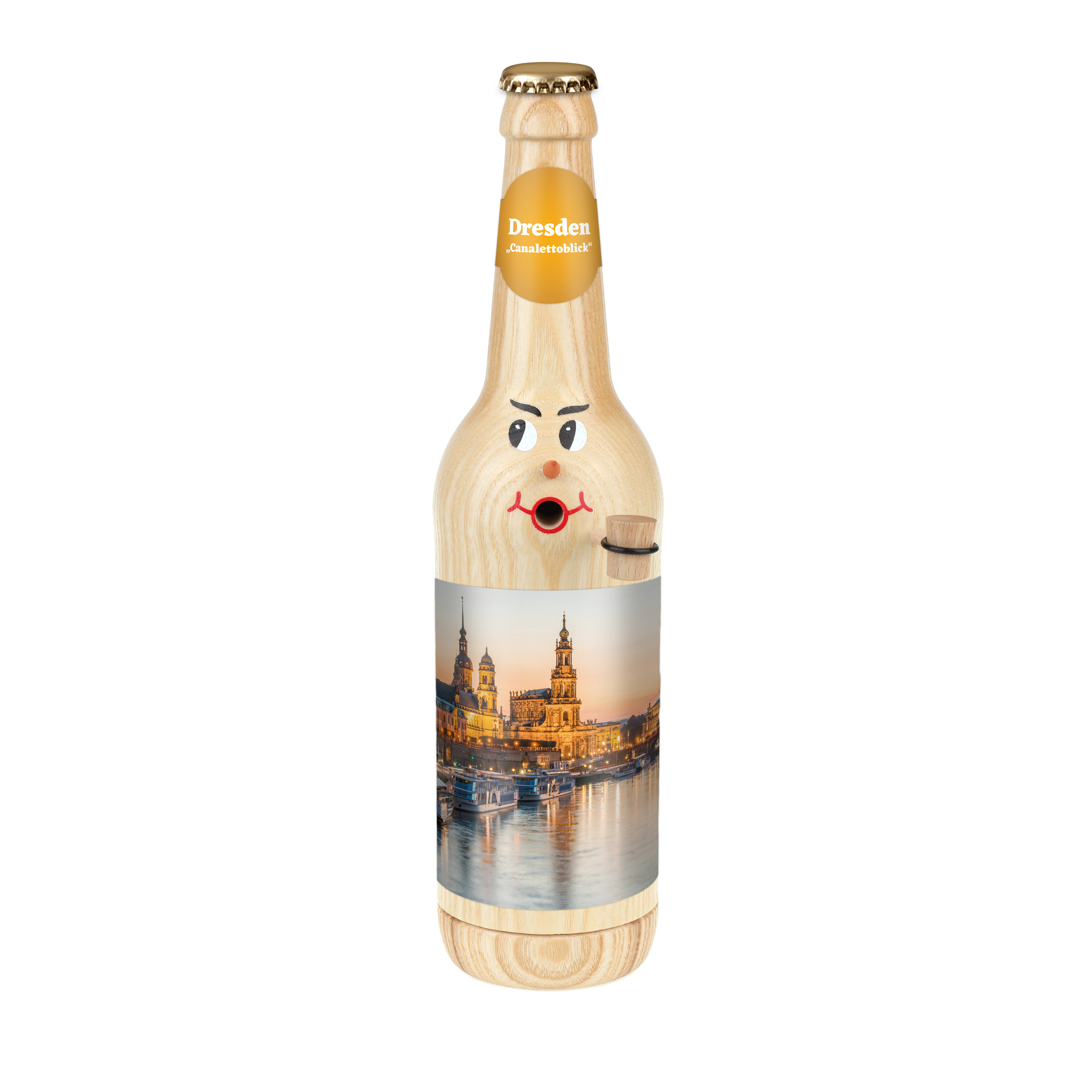 Räucherflasche Räucherfigur Rauchfigur Räuchermännchen Bier Longneck 0,5 natur - "Dresden Canalettoblick"