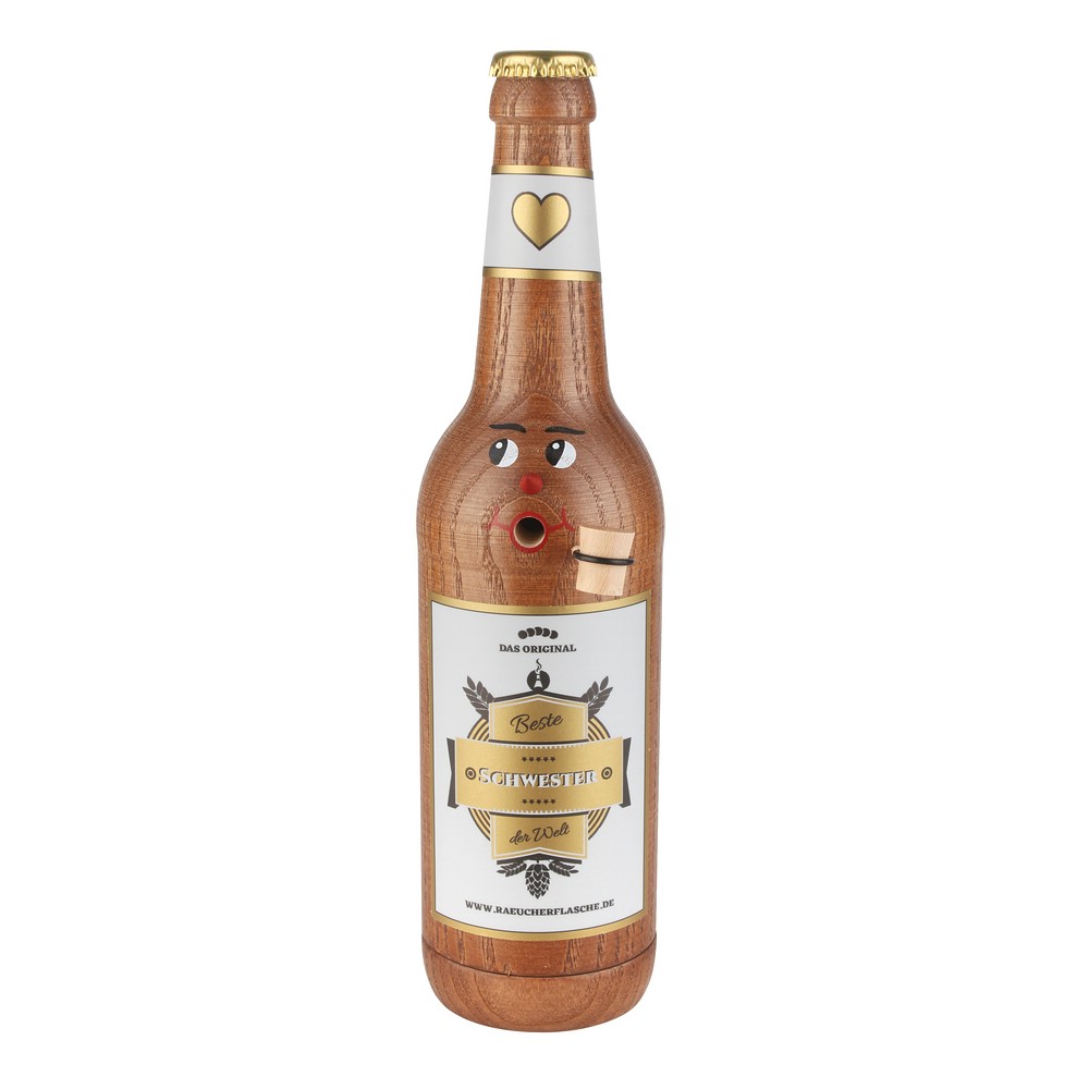 Räucherflasche Bier Longneck 0,5 braun - "Beste Schwester"