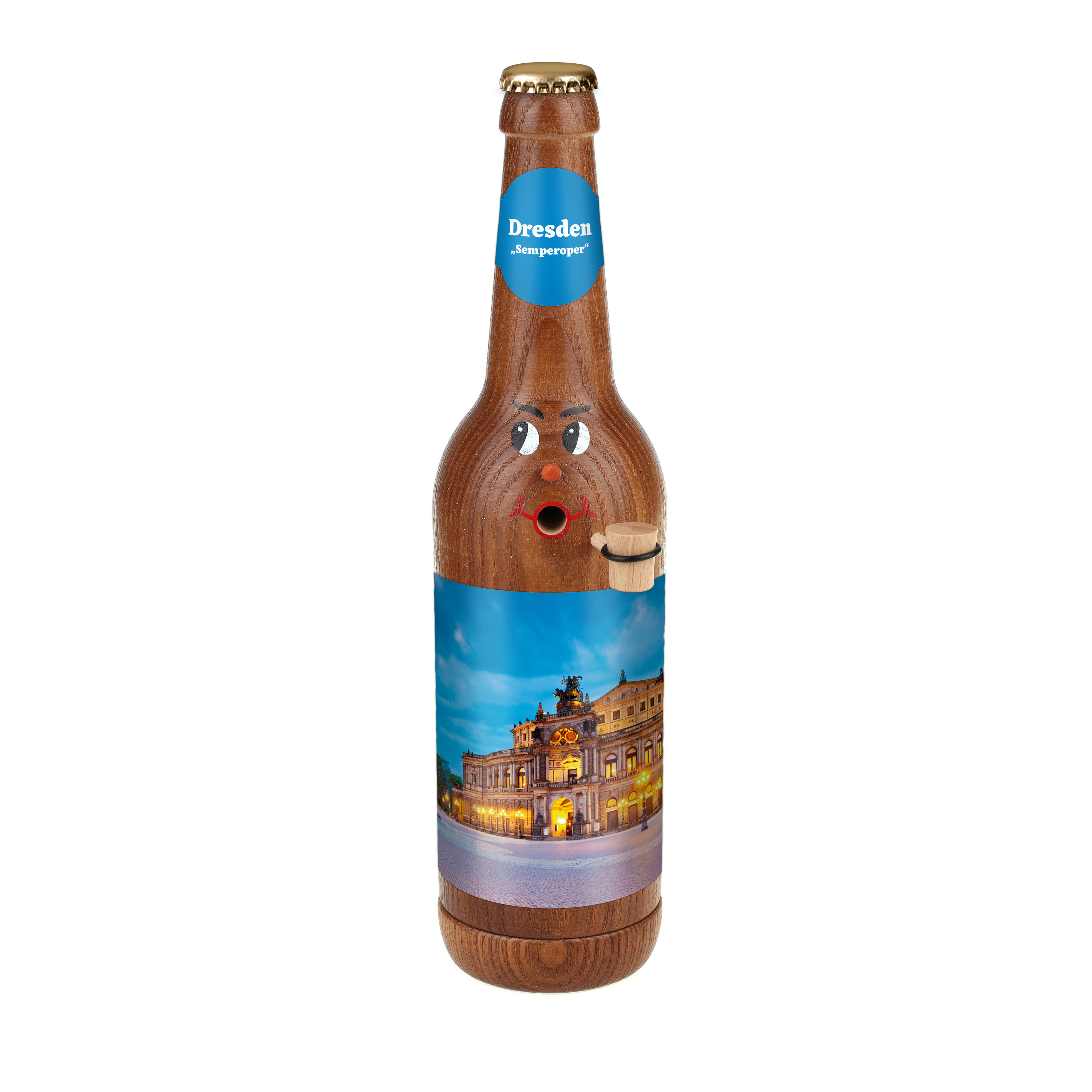 Räucherflasche Räucherfigur Rauchfigur Räuchermännchen Bier Longneck 0,5 braun - "Dresden Semperoper"