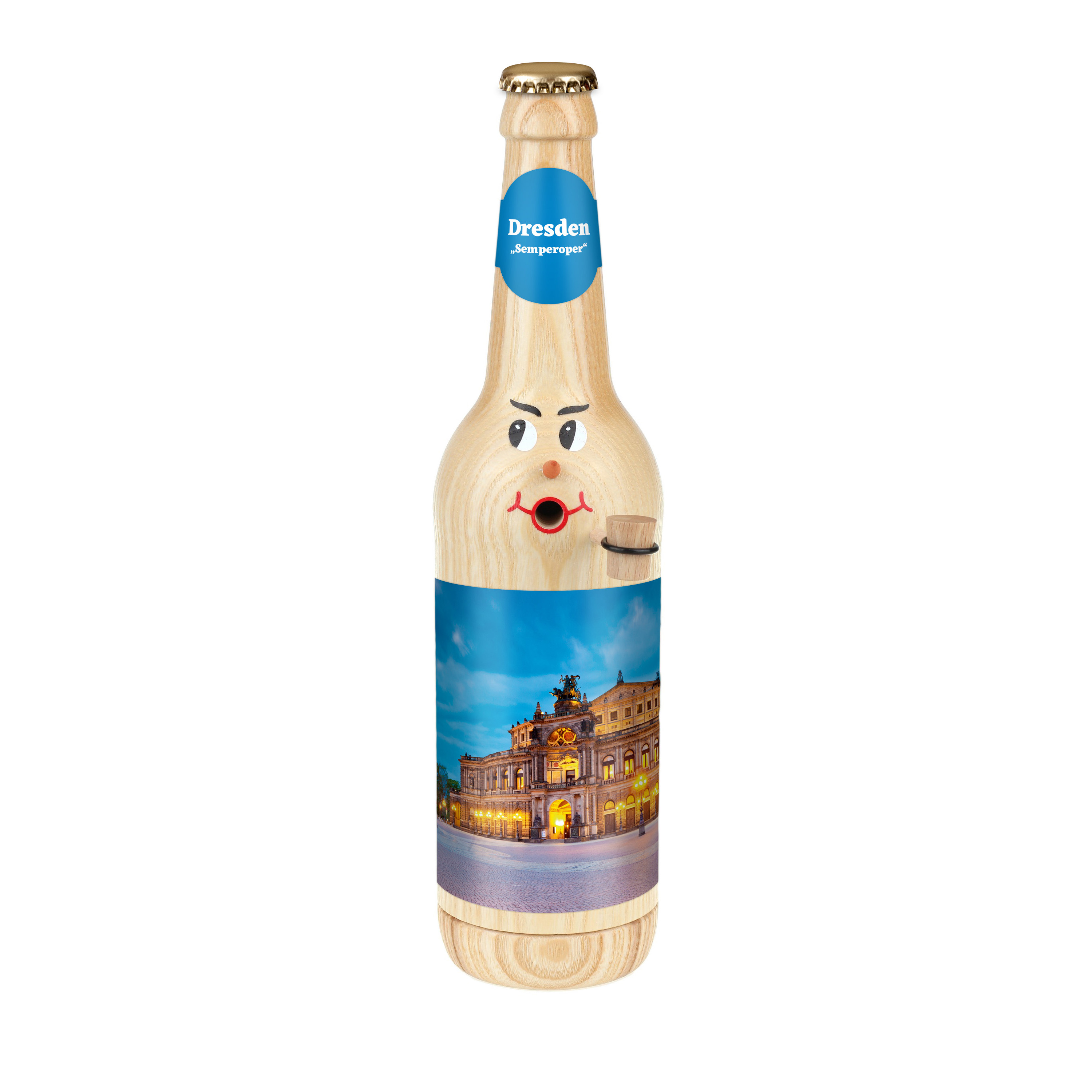 Räucherflasche Räucherfigur Rauchfigur Räuchermännchen Bier Longneck 0,5 natur - "Dresden Semperoper"