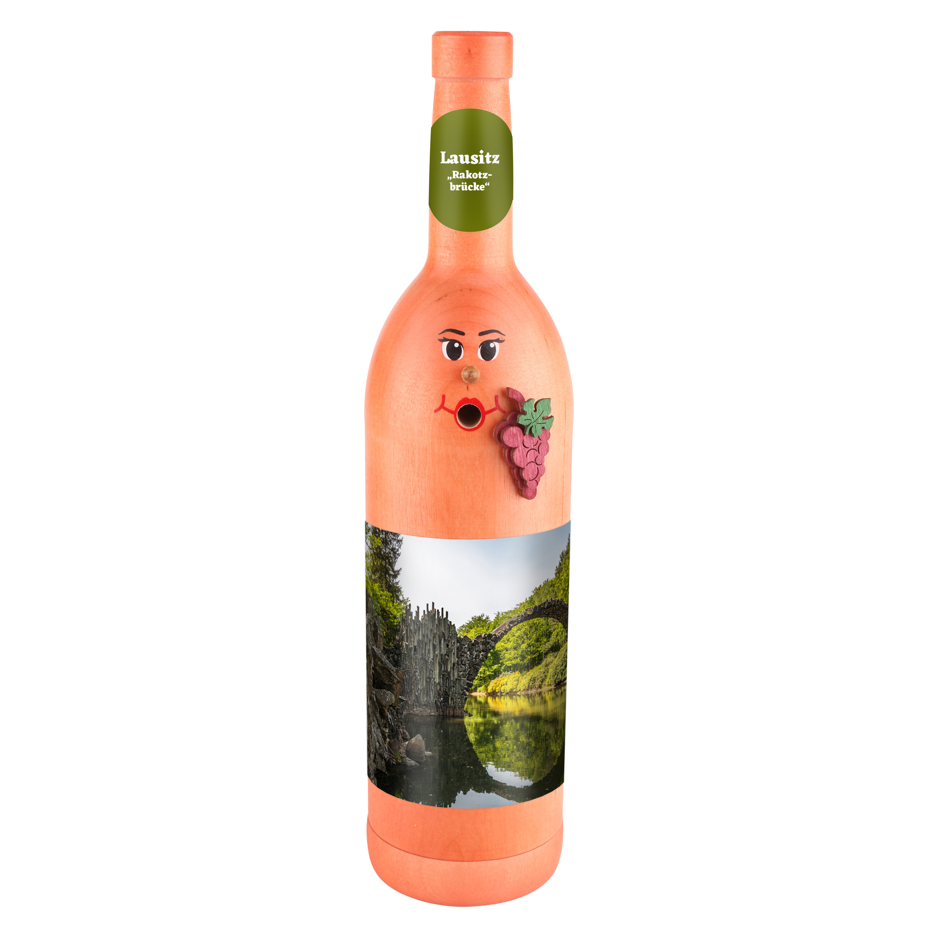 Räucherflasche Räucherfigur Rauchfigur Räuchermännchen Wein Wackerbarth 0,7 rose - "Lausitz Rakotzbrücke" 