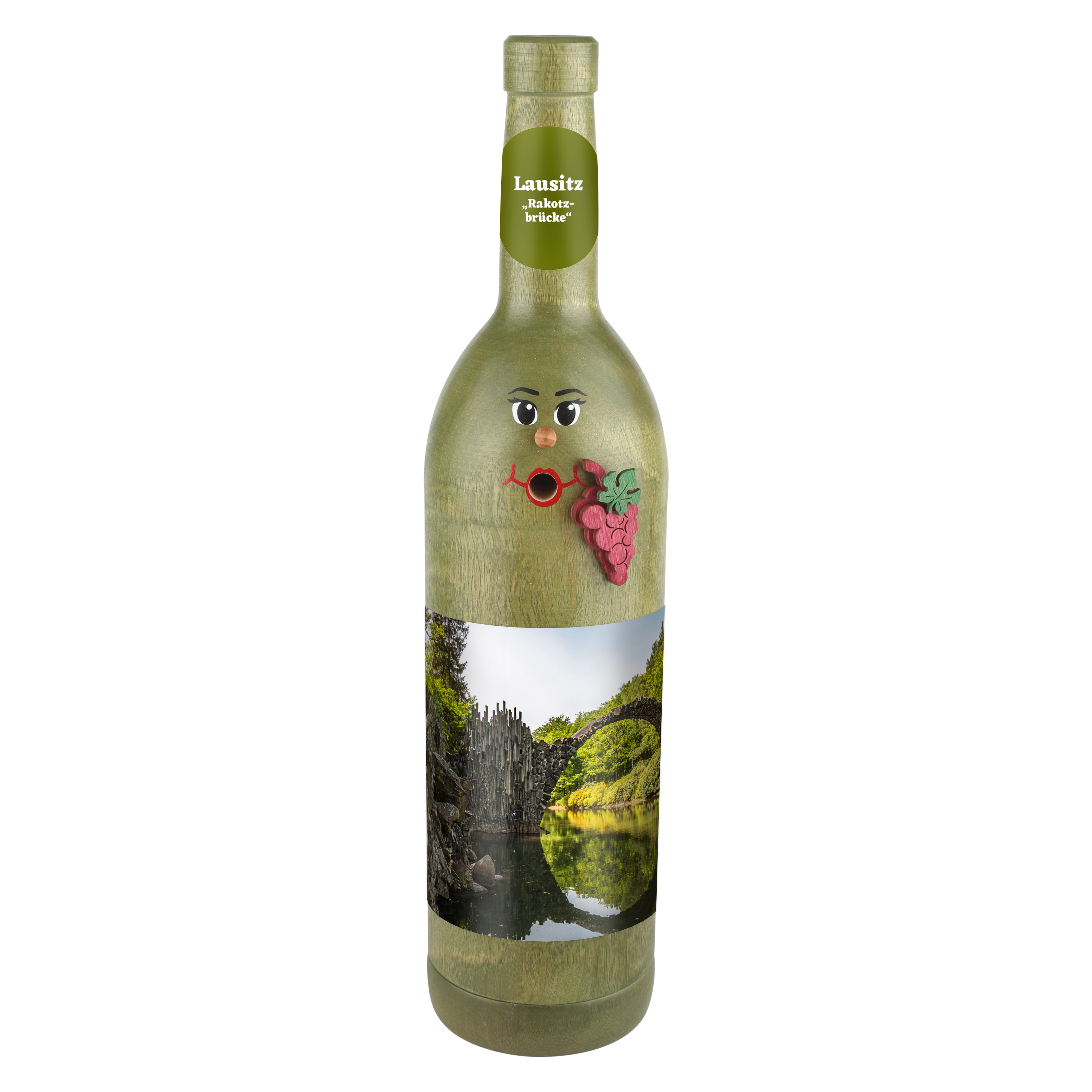 Räucherflasche Räucherfigur Rauchfigur Räuchermännchen Wein Wackerbarth 0,7 grün - "Lausitz Rakotzbrücke" 