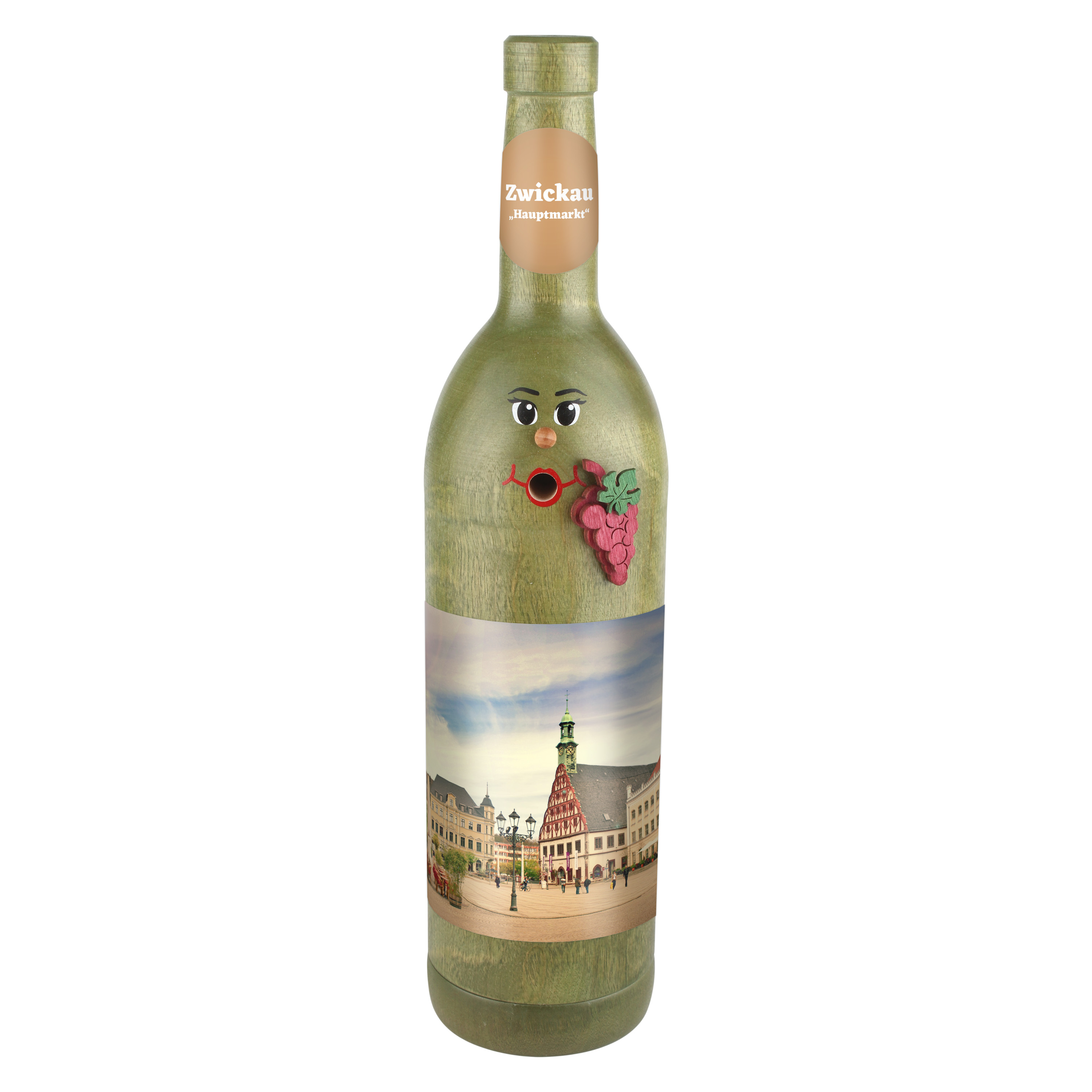 Räucherflasche Räucherfigur Rauchfigur Räuchermännchen Wein Wackerbarth 0,7 grün - "Zwickau Hauptmarkt" 