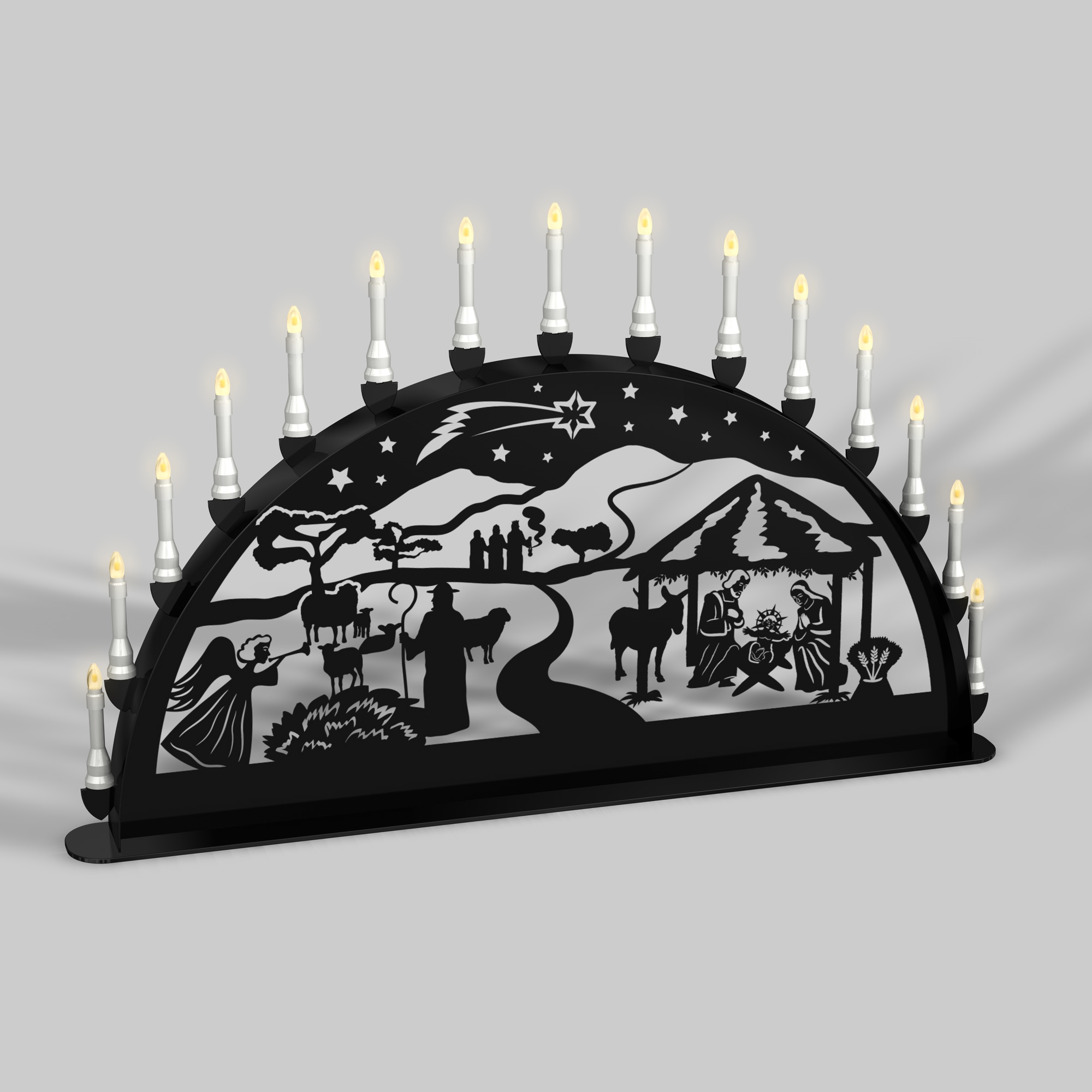 Außenschwibbogen Schwibbogen Lichterbogen Metall - Motiv: Geburt Jesus Christus 1,2 m tiefschwarz (RAL 9005) glänzend