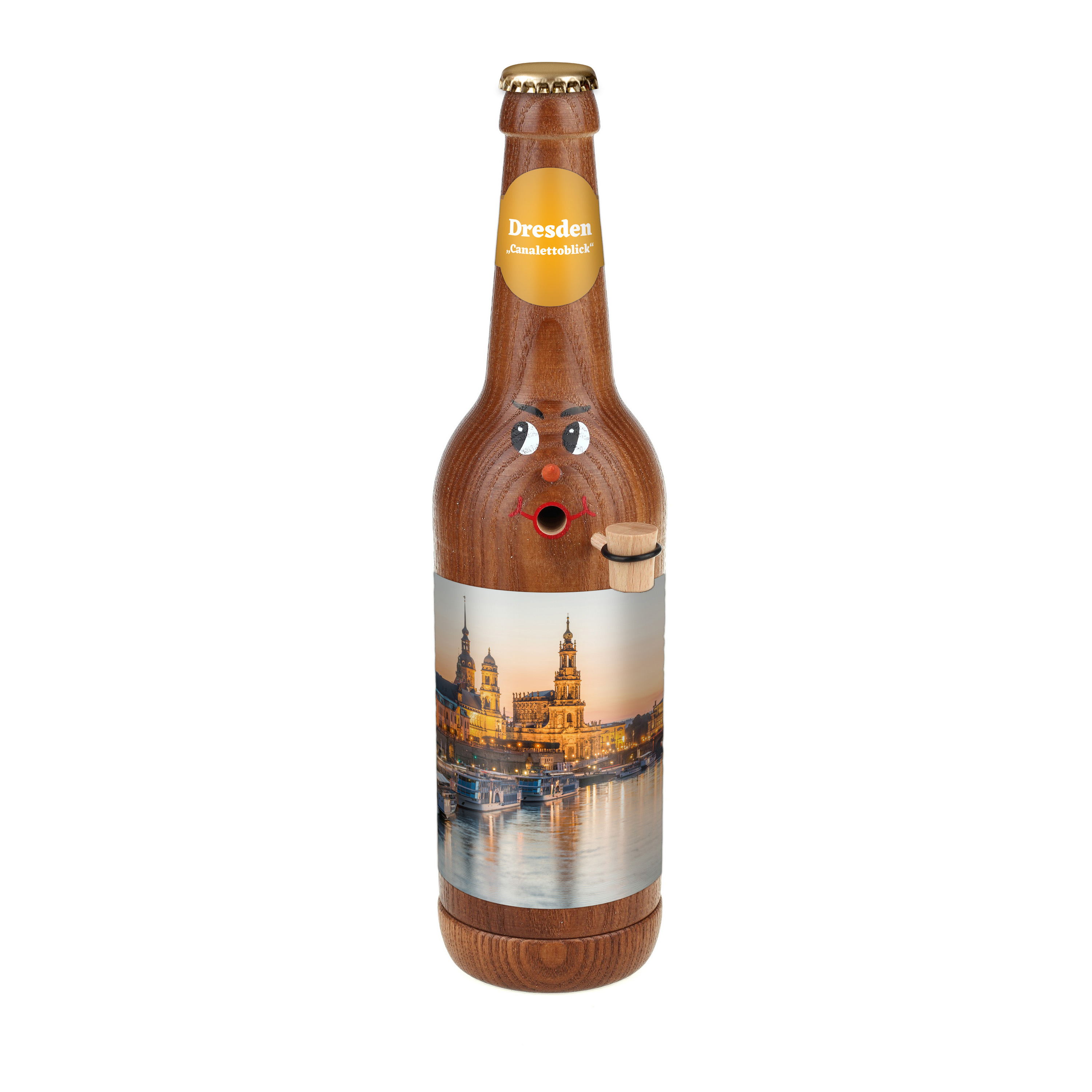 Räucherflasche Räucherfigur Rauchfigur Räuchermännchen Bier Longneck 0,5 braun - "Dresden Canalettoblick"