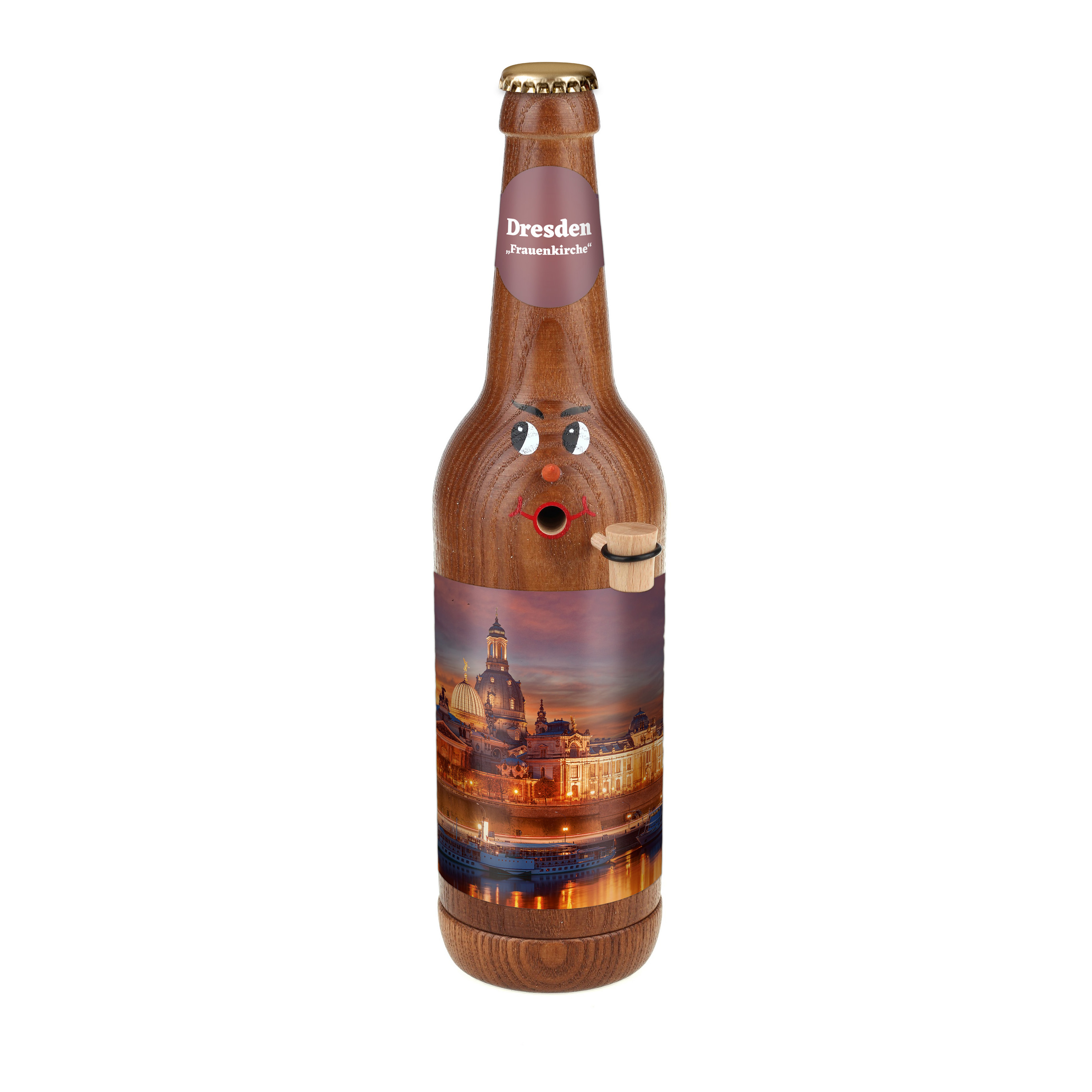 Räucherflasche Räucherfigur Rauchfigur Räuchermännchen Bier Longneck 0,5 braun - "Dresden Frauenkirche"