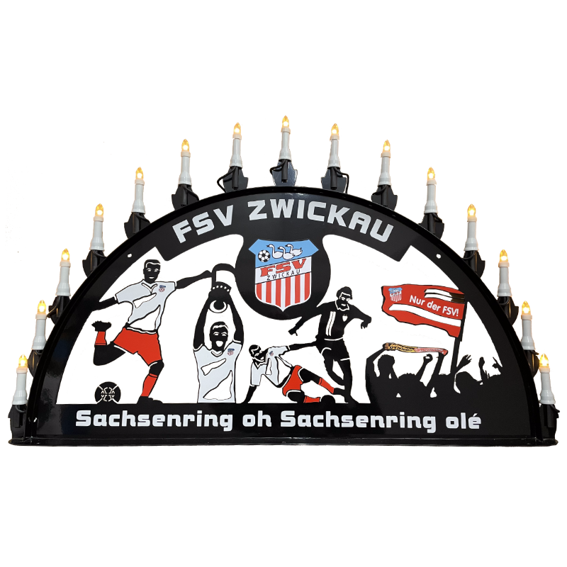 Außenschwibbogen Schwibbogen Lichterbogen Metall - Motiv: FSV Zwickau (beidseitig farbig beklebt) 1 m tiefschwarz (RAL 9005) glänzend