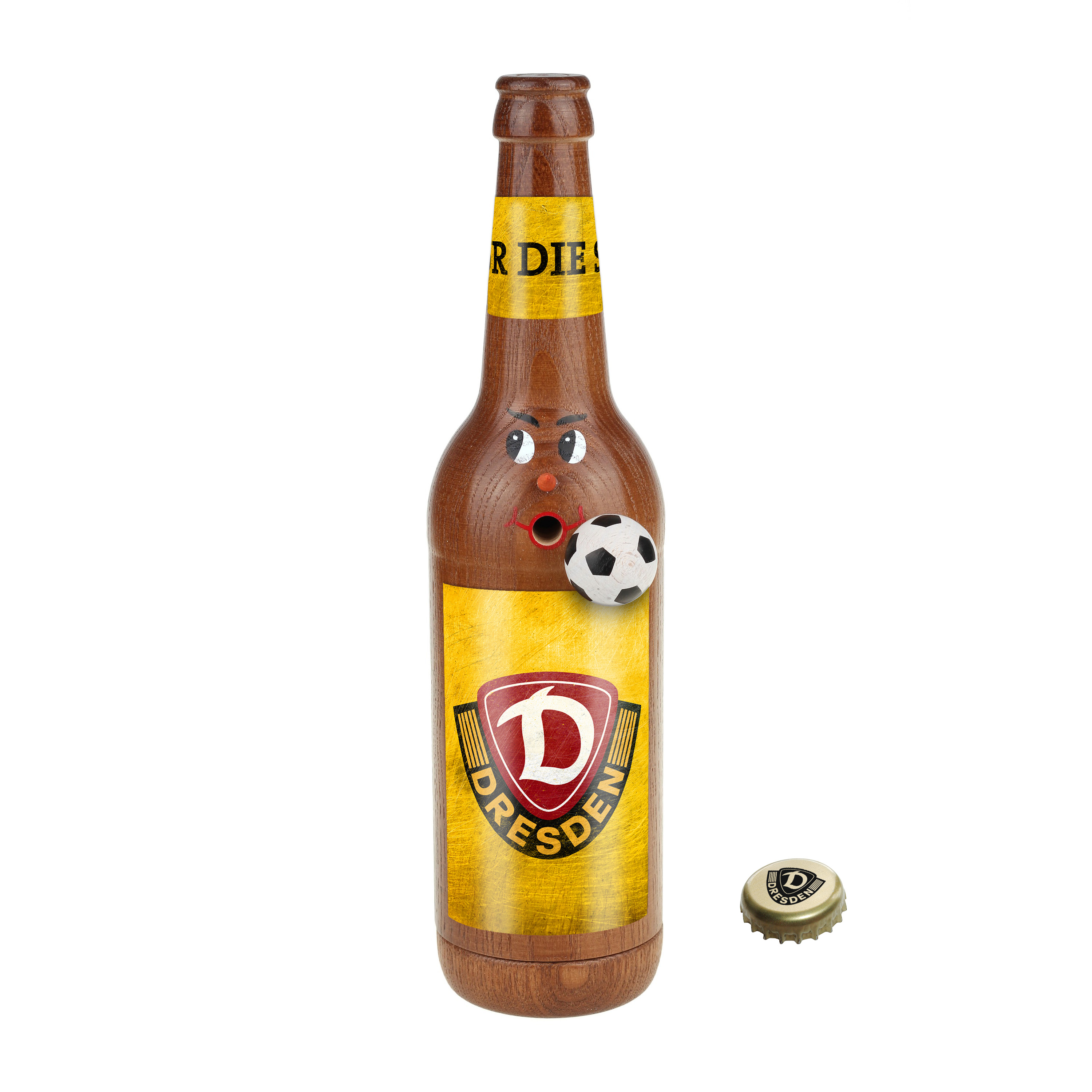 Räucherflasche Bier "Dynamo Dresden" gelb