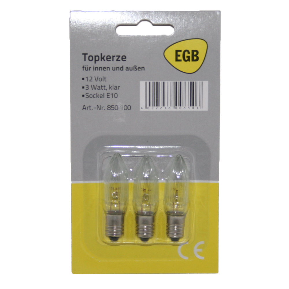 9x Spitzkerze Glühbirne Ersatzbirne Topkerze für Lichterkette / Schwibbögen / Lichterbogen - 8V / 3W E10 halb geriffelt Outdoor 