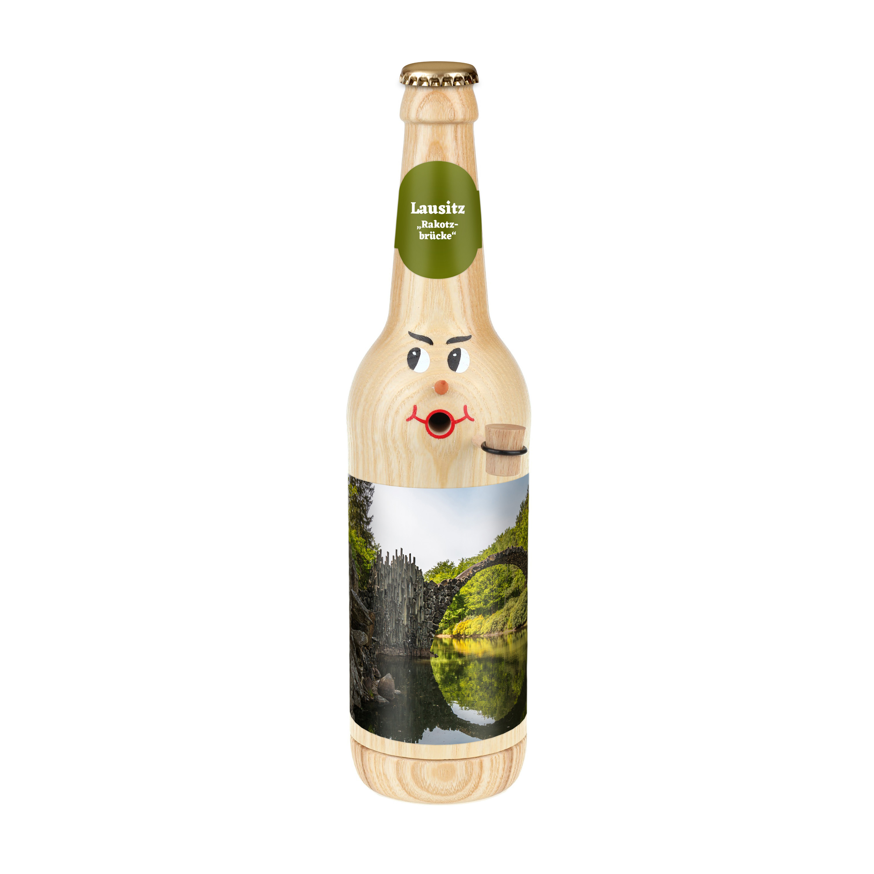 Räucherflasche Räucherfigur Rauchfigur Räuchermännchen Bier Longneck 0,5 natur - "Lausitz Rakotzbrücke" 